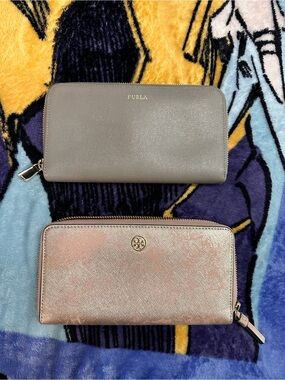 Furla Taupe Zip-Around Leather Wallet and 
Tory Burch zip around wallet